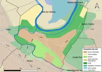 Carte des infrastructures et de l'occupation des sols en 2018 (CLC) de la commune.