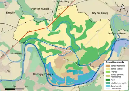 Carte des infrastructures et de l'occupation des sols en 2018 (CLC) de la commune.