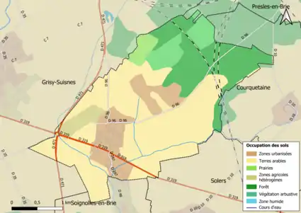 Carte des infrastructures et de l'occupation des sols en 2018 (CLC) de la commune.