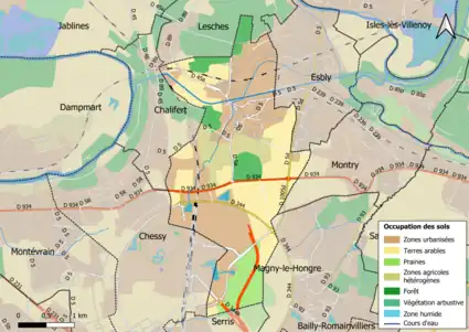 Carte des infrastructures et de l'occupation des sols en 2018 (CLC) de la commune.