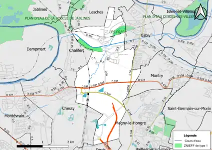 Carte des ZNIEFF de type 1 de la commune.