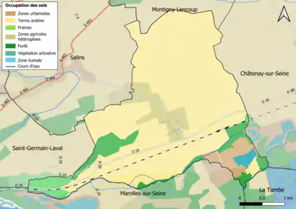 Carte des infrastructures et de l'occupation des sols en 2018 (CLC) de la commune.