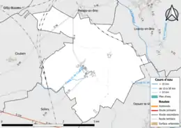 Carte en couleur présentant le réseau hydrographique de la commune