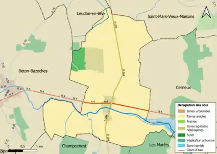 Carte des infrastructures et de l'occupation des sols en 2018 (CLC) de la commune.