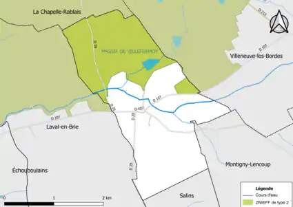 Carte des ZNIEFF de type 2 de la commune.