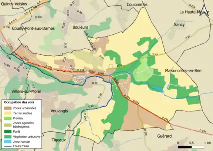 Carte des infrastructures et de l'occupation des sols en 2018 (CLC) de la commune.