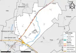 Carte en couleur présentant le réseau hydrographique de la commune