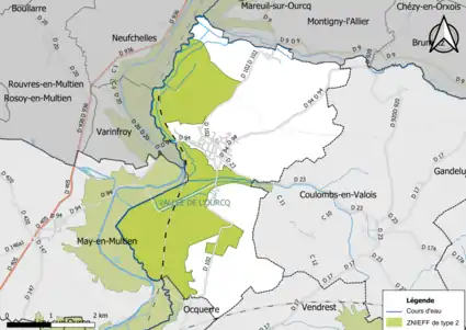 Carte des ZNIEFF de type 2 de la commune.