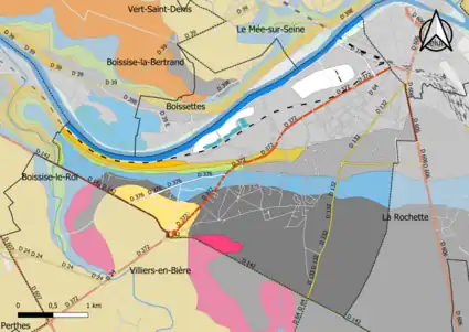 Carte montrant en couleurs le zonage géologique simplifié d'une commune