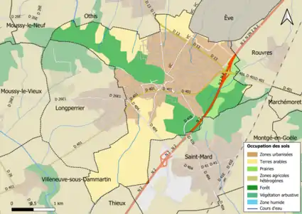 Carte des infrastructures et de l'occupation des sols en 2018 (CLC) de la commune.