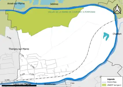 Carte des ZNIEFF de type 2 de la commune.