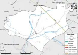 Carte en couleur présentant le réseau hydrographique de la commune