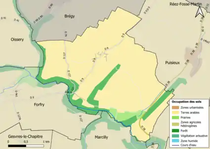 Carte des infrastructures et de l'occupation des sols en 2018 (CLC) de la commune.