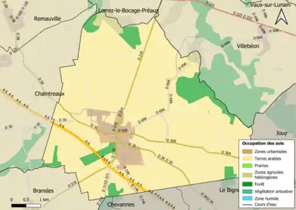 Carte des infrastructures et de l'occupation des sols en 2018 (CLC) de la commune.