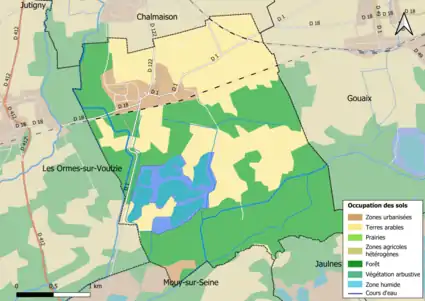 Carte des infrastructures et de l'occupation des sols en 2018 (CLC) de la commune.