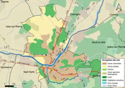 Carte des infrastructures et de l'occupation des sols en 2018 (CLC) de la commune.