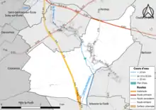 Carte en couleur présentant le réseau hydrographique de la commune