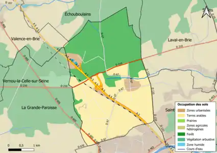 Carte des infrastructures et de l'occupation des sols en 2018 (CLC) de la commune.