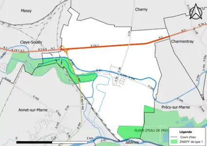 Carte des ZNIEFF de type 1 de la commune.