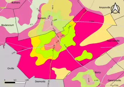 Carte montrant en couleurs le zonage géologique simplifié d'une commune