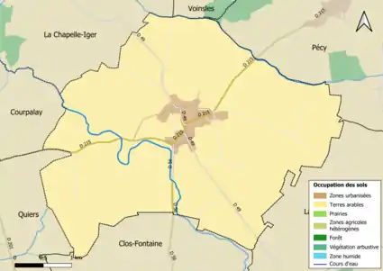 Carte des infrastructures et de l'occupation des sols en 2018 (CLC) de la commune.