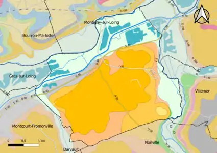 Carte montrant en couleurs le zonage géologique simplifié d'une commune