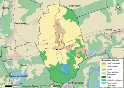 Carte des infrastructures et de l'occupation des sols en 2018 (CLC) de la commune.