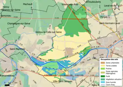 Carte des infrastructures et de l'occupation des sols en 2018 (CLC) de la commune.