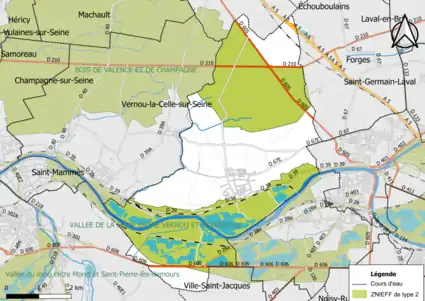 Carte des ZNIEFF de type 2 de la commune.