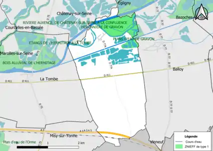 Carte des ZNIEFF de type 1 de la commune.