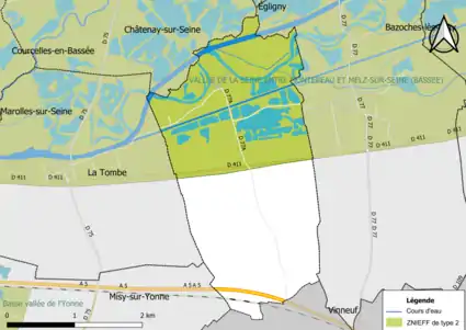 Carte des ZNIEFF de type 2 de la commune.