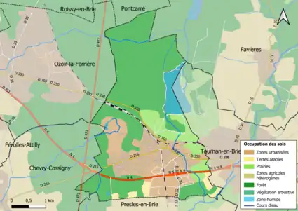 Carte des infrastructures et de l'occupation des sols en 2018 (CLC) de la commune.