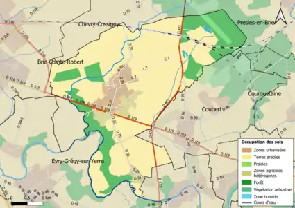 Carte des infrastructures et de l'occupation des sols en 2018 (CLC) de la commune.