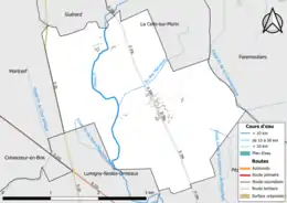 Carte en couleur présentant le réseau hydrographique de la commune