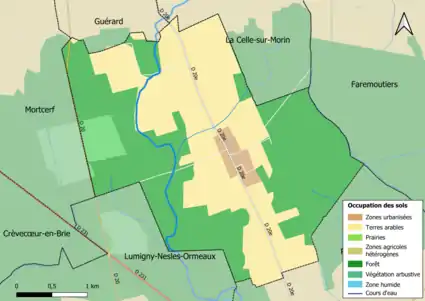 Carte des infrastructures et de l'occupation des sols en 2018 (CLC) de la commune.