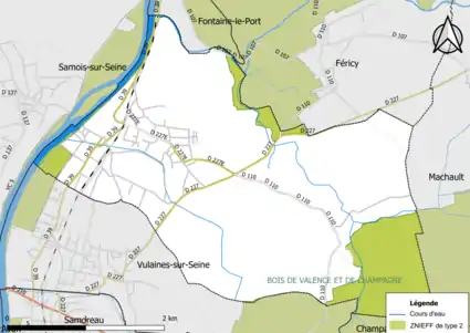 Carte des ZNIEFF de type 2 de la commune.