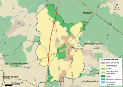 Carte des infrastructures et de l'occupation des sols en 2018 (CLC) de la commune.