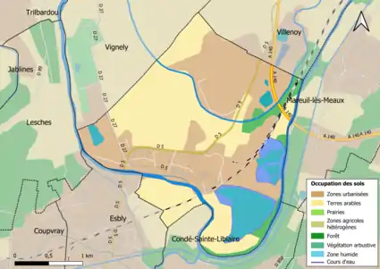 Carte des infrastructures et de l'occupation des sols en 2018 (CLC) de la commune.