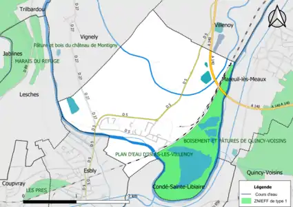 Carte des ZNIEFF de type 1 de la commune.