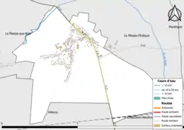 Carte en couleur présentant le réseau hydrographique de la commune