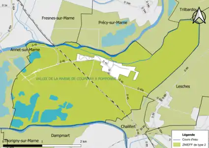 Carte des ZNIEFF de type 2 de la commune.