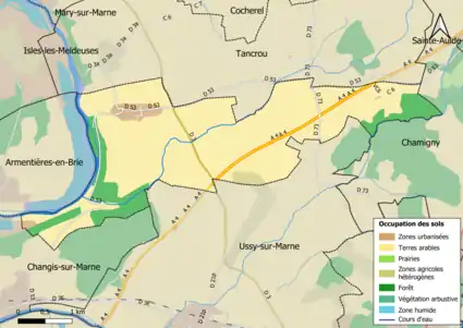 Carte des infrastructures et de l'occupation des sols en 2018 (CLC) de la commune.