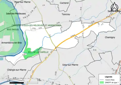 Carte des ZNIEFF de type 1 de la commune.