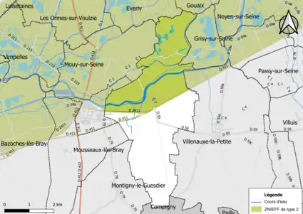 Carte des ZNIEFF de type 2 de la commune.