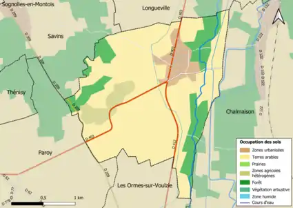 Carte des infrastructures et de l'occupation des sols en 2018 (CLC) de la commune.