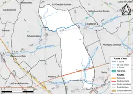 Carte en couleur présentant le réseau hydrographique de la commune