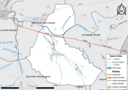 Carte en couleur présentant le réseau hydrographique de la commune