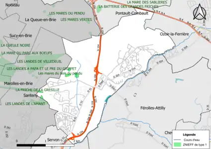 Carte des ZNIEFF de type 1 de la commune.