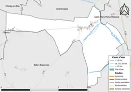 Carte en couleur présentant le réseau hydrographique de la commune