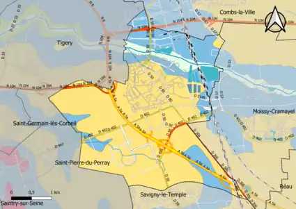 Carte montrant en couleurs le zonage géologique simplifié d'une commune